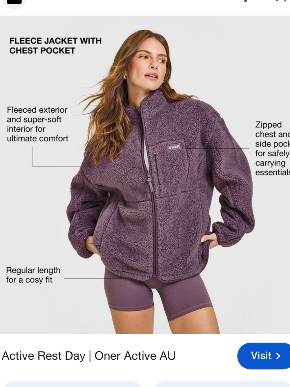 Oner Active Fleece Jacket - Vintage Purple Sz Large